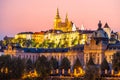 Prague Castle, seat of the President, and Straka Academy, seat of the Government, Prague, Czech Republic. Evening