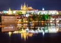 Prague Castle with St. Vitus Cathedral over Lesser town Mala Strana and Charles bridge at night, Czech Republic Royalty Free Stock Photo