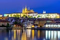 Prague Castle with St. Vitus Cathedral over Lesser town Mala Strana at night, Czech Republic Royalty Free Stock Photo