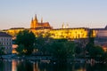 Prague Castle with St. Vitus Cathedral over Lesser town Mala Strana at sunset, Czech Republic Royalty Free Stock Photo