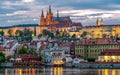 Prague Castle with St. Vitus Cathedral over Lesser town (Mala Strana) at sunset, Czech Republic Royalty Free Stock Photo