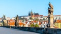 Prague Castle view from Charles Bridge on sunny spring morning, Praha, Czech Republic Royalty Free Stock Photo