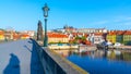 Prague Castle view from Charles Bridge on sunny spring morning, Praha, Czech Republic Royalty Free Stock Photo