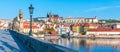 Prague Castle view from Charles Bridge on sunny spring morning, Praha, Czech Republic Royalty Free Stock Photo