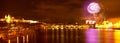 Prague centre panorama at night during new year fireworks Royalty Free Stock Photo