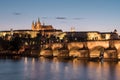 Prague Charles Bridge and St Vitus Cathedral in Twilight at Dusk