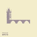 Illustration of Charles Bridge, Prague. Flat icon with scuffed effect Royalty Free Stock Photo