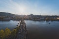 Prague, Charles bridge, Vltava river and Prague castle at sunset Royalty Free Stock Photo