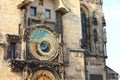 Prague chimes or eagle - a medieval tower clock mounted on the south wall of the tower of the Old Town Hall on Old Town Square in Royalty Free Stock Photo