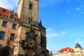 Prague chimes or eagle - a medieval tower clock mounted on the south wall of the tower of the Old Town Hall on Old Town Square in Royalty Free Stock Photo