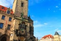 Prague chimes or eagle - a medieval tower clock mounted on the south wall of the tower of the Old Town Hall on Old Town Royalty Free Stock Photo