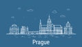 Prague city, Line Art Vector illustration