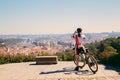 Prague city panorama view and cyclist in Czech