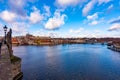 Prague city scape panoramatic view of Prague castle Hradcany in local speak. Near Charles bridge over the Vltava river. Prague Royalty Free Stock Photo