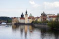 Prague city view with Vltava river and bridge Royalty Free Stock Photo