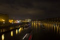 Prague cityscape and bridges over the Vltava river in winter at night from Prague castle Royalty Free Stock Photo