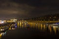 Prague cityscape and bridges over the Vltava river in winter at night from Prague castle Royalty Free Stock Photo