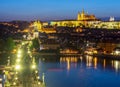 Prague cityscape with Charles bridge, Vltava river and Hradcany castle at night, Czech Republic Royalty Free Stock Photo