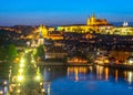 Prague cityscape with Charles bridge, Vltava river and Prague castle at night, Czech Republic Royalty Free Stock Photo