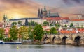 Prague cityscape with Hradcany castle and Charles bridge at sunset, Czech Republic Royalty Free Stock Photo