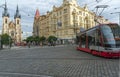 Prague cityscape with tram