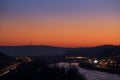 Prague cityscape with transmitter cukrak in sunset, Czech repulbic Royalty Free Stock Photo