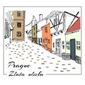 Prague. Colored hand drawn sketch illustration. Zlata ulicka - Golden street. Royalty Free Stock Photo