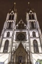 PRAGUE, CZ - OCTOBER 12, 2017: Videomapping the Macula by Khora at the Saint Ludmila church at the Prague Signal festival 2017