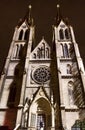 PRAGUE, CZ - OCTOBER 12, 2017: Videomapping the Macula by Khora at the Saint Ludmila church at the Prague Signal festival 2017