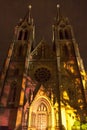 PRAGUE, CZ - OCTOBER 12, 2017: Videomapping the Macula by Khora at the Saint Ludmila church at the Prague Signal festival 2017