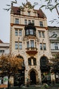 Prague, Czech - February 2023. European architecture, historical building facade
