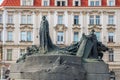 Prague, Czech - 21.08.2018: Jan Hus Memorial designed by Ladislav Saloun in Old town square in Prague