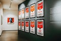 Prague, Czech - March 2023. Andy Warhol Campbells soup exhibition in Gallery. Royalty Free Stock Photo