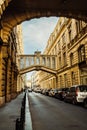 Prague, Czech - November 2022. Ornamental bridge between buildings on Nekazanka