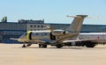 PRAGUE, CZECH REOUBLIC - AUGUST 21, 2020. PILATUS PC-24. A modern jet plane refueling at Prague airport. Silver aircraft PILATUS