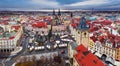 Prague, Czech Republic - Aerial high resolution panoramic view of the Old Town Square at Christmas time with Old Town Hall Royalty Free Stock Photo