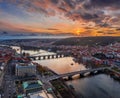 Prague, Czech Republic - Aerial panoramic drone view the city of Prague wirh the world famous Charles Bridge Karluv most Royalty Free Stock Photo