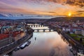 Prague, Czech Republic - Aerial panoramic drone view of the city Prague with the world famous Charles Bridge Karluv most