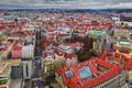 Prague, Czech Republic - Aerial view of the Old Town of Prague at Christmas time with Church of our Lady before Tyn, red rooftops Royalty Free Stock Photo