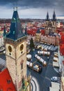 Prague, Czech Republic - Aerial view of the Old Town Square at Christmas time with Old Town Hall tower Royalty Free Stock Photo