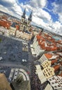 Prague, Czech Republic. Aerial view over Church of Our Lady before Tyn at Old Town square Starometska in Praha. Royalty Free Stock Photo