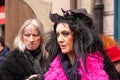 Costumed woman in the streets of Prague during the carodejnice festival, or witch burning night Royalty Free Stock Photo