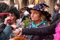 Costumed women in the streets of Prague during the carodejnice festival, or witch burning night Royalty Free Stock Photo