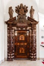 Prague, Czech Republic - April 1, 2022: The entrance to the old senatus inside Old Town Hall or Staromestska Radnice