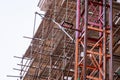 PRAGUE, CZECH REPUBLIC - April 8, 2019: Building in the center of Prague with scaffolding. Restoration of the facade