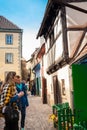 Tourists at Golden Lane an street situated in Prague Castle originally built in the 16th century to house castle guards