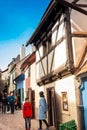 Tourists at Golden Lane an street situated in Prague Castle originally built in the 16th century to house castle guards