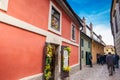 Tourists at Golden Lane an street situated in Prague Castle originally built in the 16th century to house castle guards