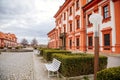 Prague, Czech Republic, 25 April 2021: Troja castle, Historical chateau and red and white baroque palace surrounded by a garden at