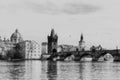 View of the Charles Bridge in black and white Prague, Czech Republic Royalty Free Stock Photo